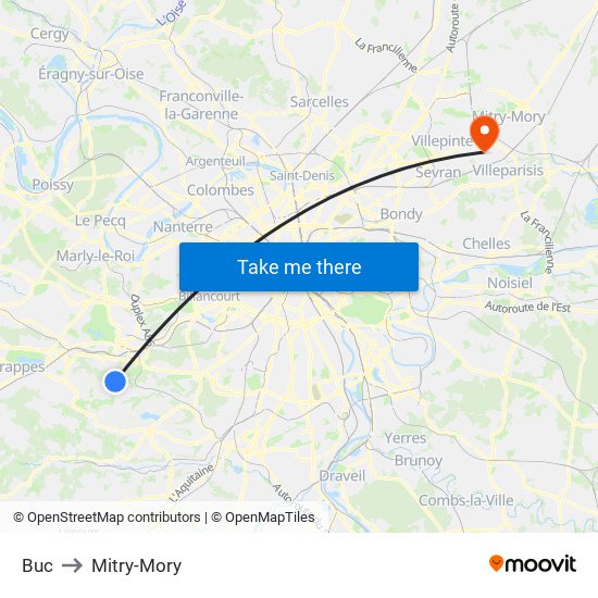 Buc to Mitry-Mory map
