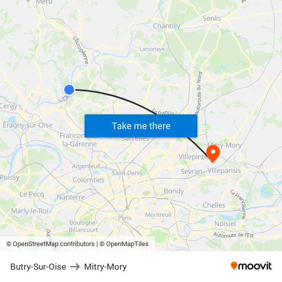 Butry-Sur-Oise to Mitry-Mory map