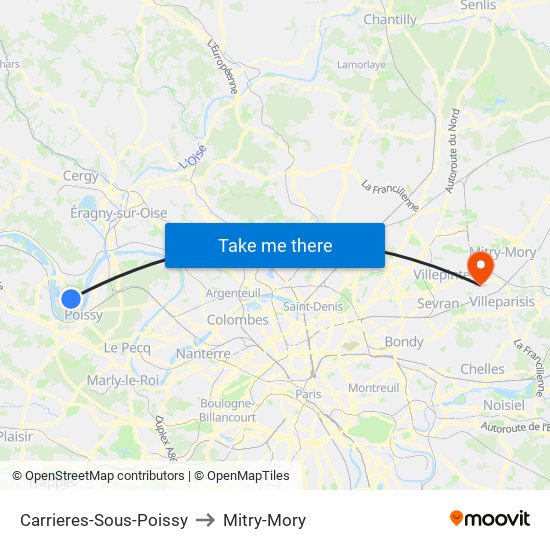 Carrieres-Sous-Poissy to Mitry-Mory map
