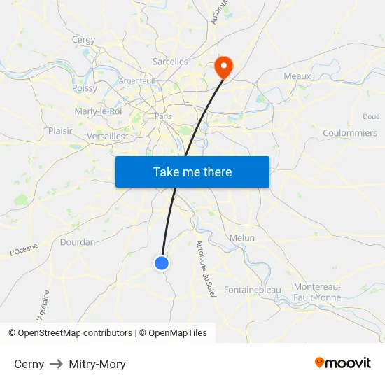 Cerny to Mitry-Mory map