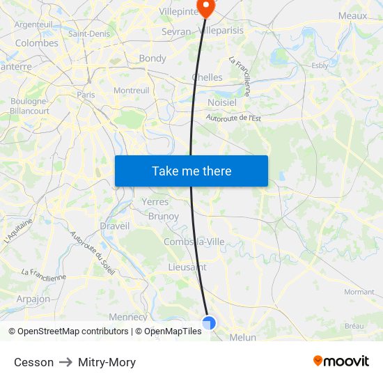 Cesson to Mitry-Mory map