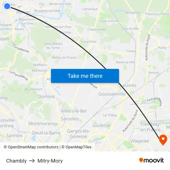 Chambly to Mitry-Mory map