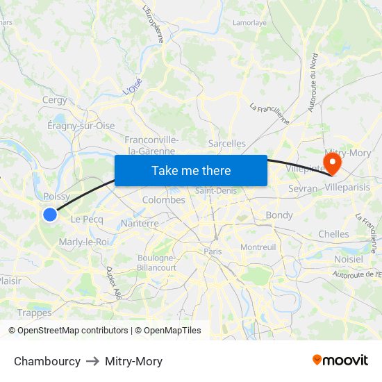Chambourcy to Mitry-Mory map