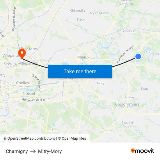 Chamigny to Mitry-Mory map