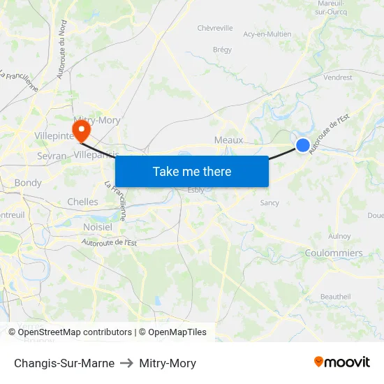 Changis-Sur-Marne to Mitry-Mory map