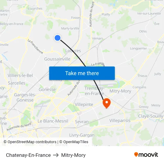 Chatenay-En-France to Mitry-Mory map