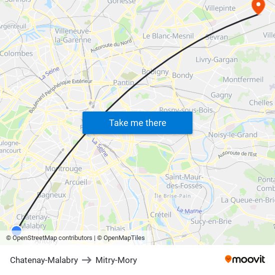 Chatenay-Malabry to Mitry-Mory map