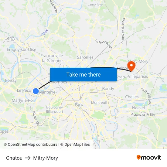 Chatou to Mitry-Mory map