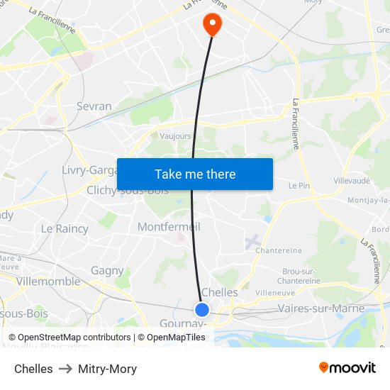 Chelles to Mitry-Mory map