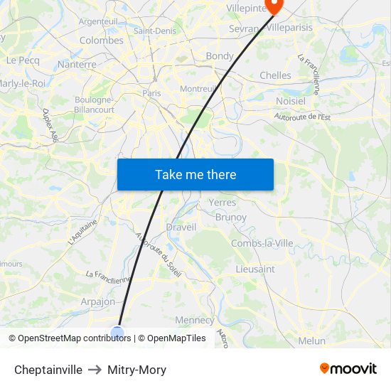 Cheptainville to Mitry-Mory map