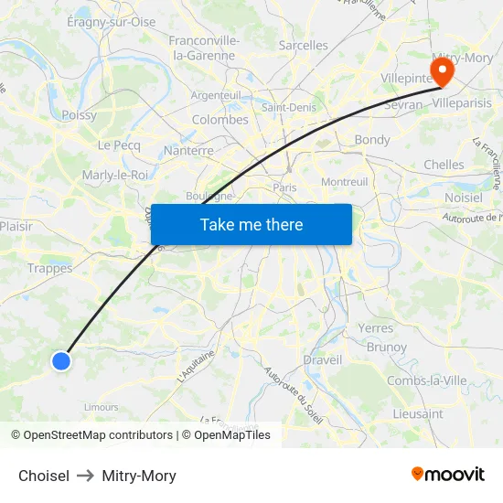 Choisel to Mitry-Mory map