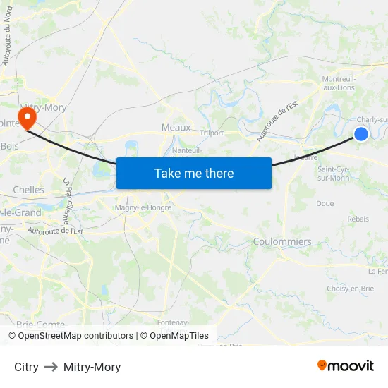 Citry to Mitry-Mory map