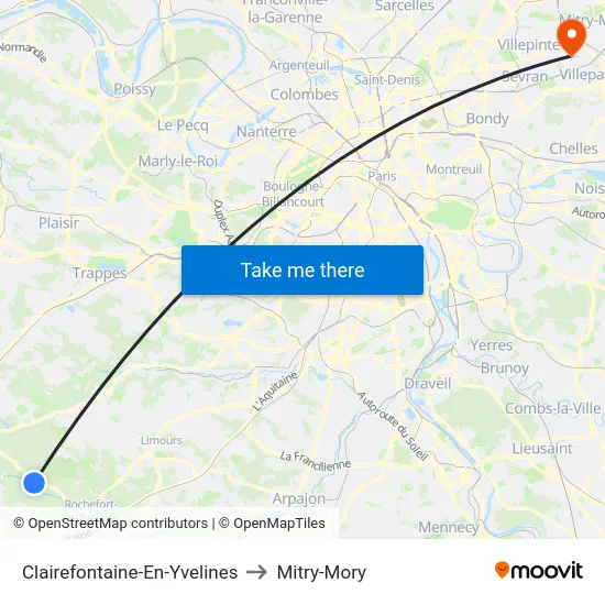Clairefontaine-En-Yvelines to Mitry-Mory map