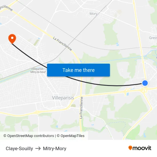 Claye-Souilly to Mitry-Mory map