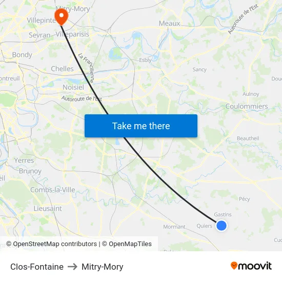 Clos-Fontaine to Mitry-Mory map