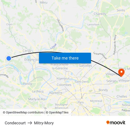 Condecourt to Mitry-Mory map
