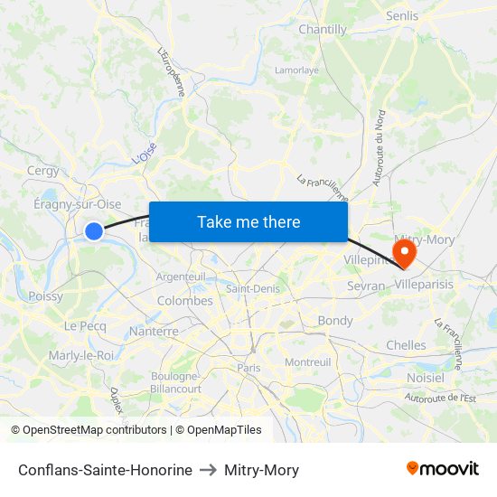Conflans-Sainte-Honorine to Mitry-Mory map