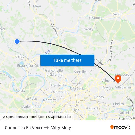 Cormeilles-En-Vexin to Mitry-Mory map