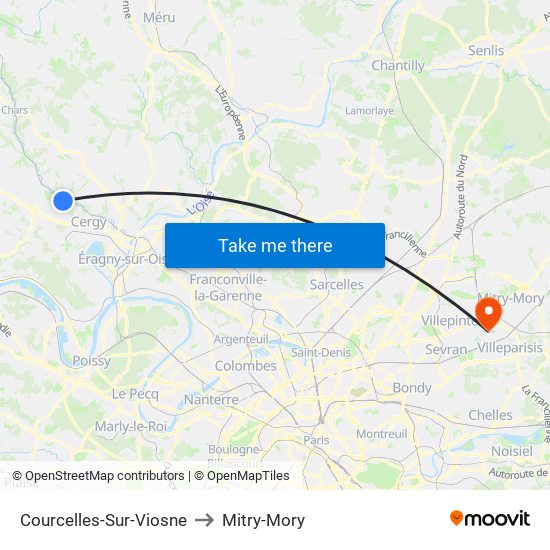 Courcelles-Sur-Viosne to Mitry-Mory map