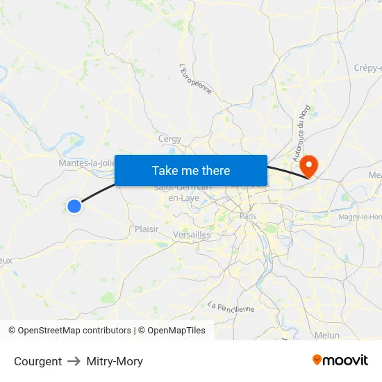 Courgent to Mitry-Mory map