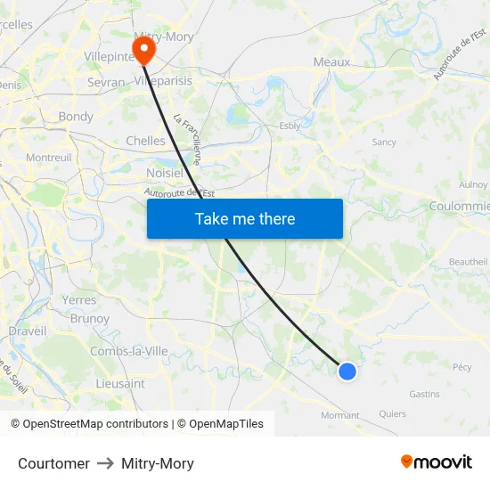 Courtomer to Mitry-Mory map