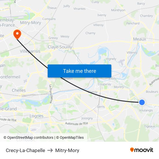 Crecy-La-Chapelle to Mitry-Mory map