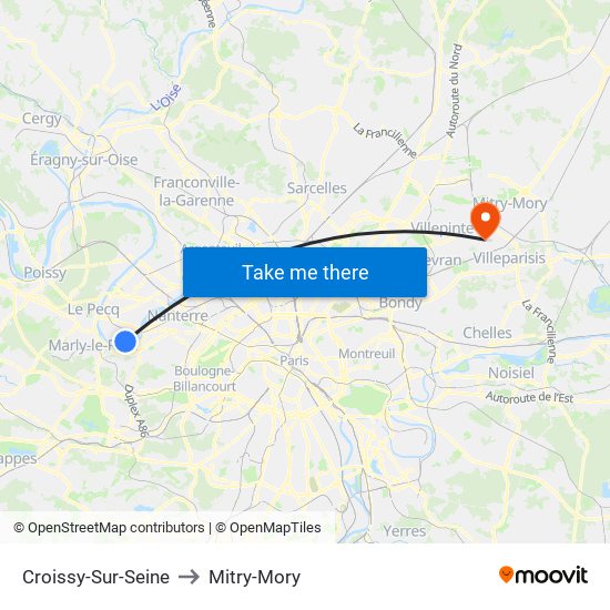 Croissy-Sur-Seine to Mitry-Mory map