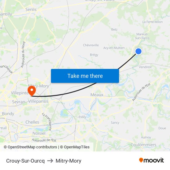 Crouy-Sur-Ourcq to Mitry-Mory map