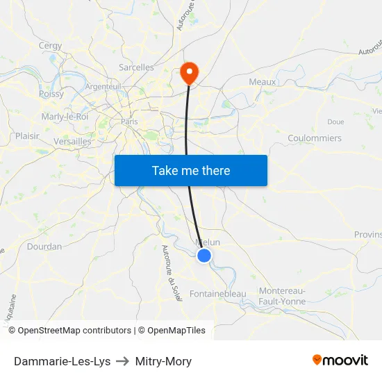 Dammarie-Les-Lys to Mitry-Mory map