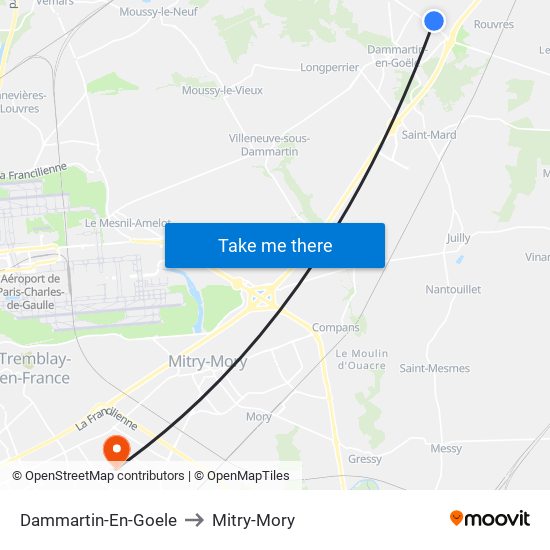Dammartin-En-Goele to Mitry-Mory map