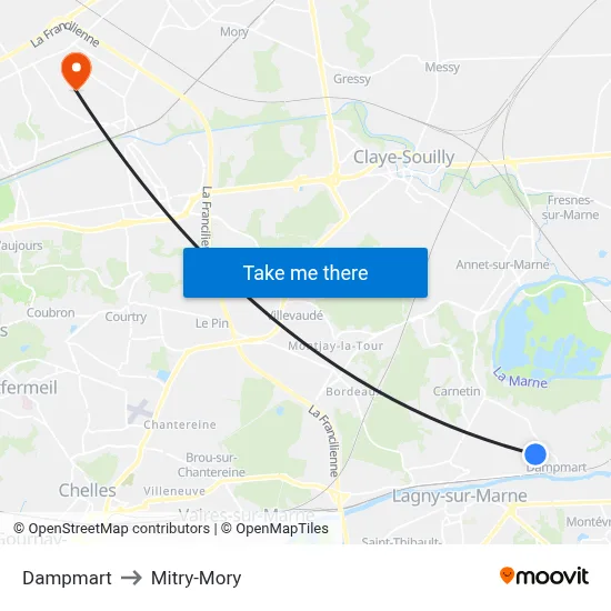 Dampmart to Mitry-Mory map