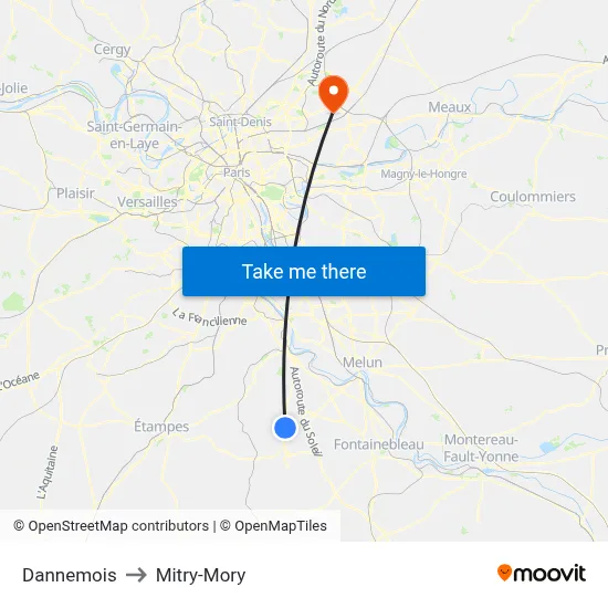 Dannemois to Mitry-Mory map