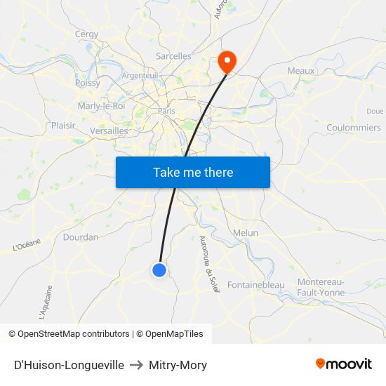 D'Huison-Longueville to Mitry-Mory map