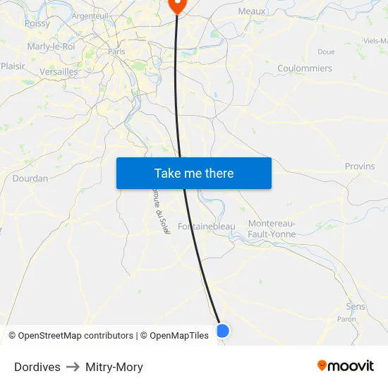 Dordives to Mitry-Mory map