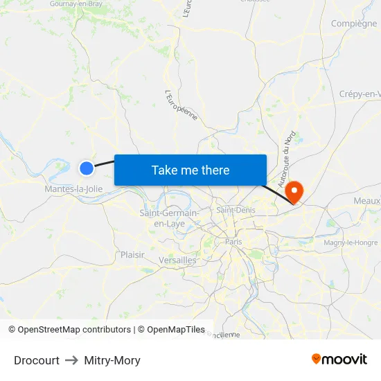 Drocourt to Mitry-Mory map