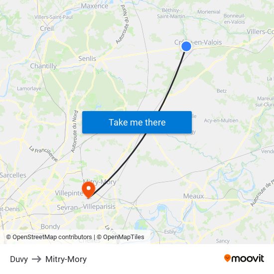 Duvy to Mitry-Mory map