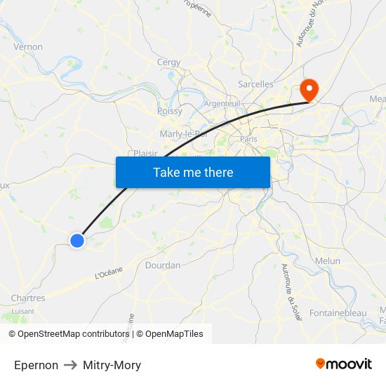 Epernon to Mitry-Mory map