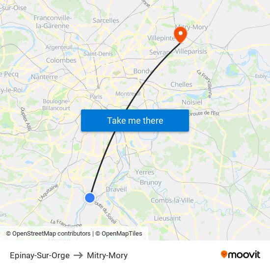 Epinay-Sur-Orge to Mitry-Mory map