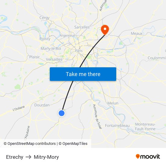 Etrechy to Mitry-Mory map