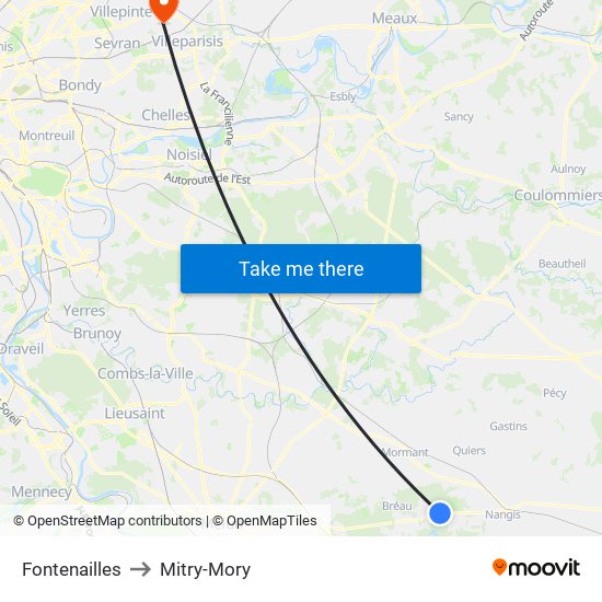 Fontenailles to Mitry-Mory map