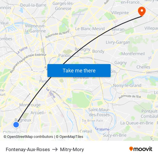 Fontenay-Aux-Roses to Mitry-Mory map