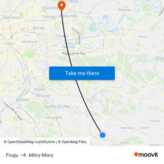 Fouju to Mitry-Mory map