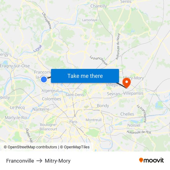 Franconville to Mitry-Mory map