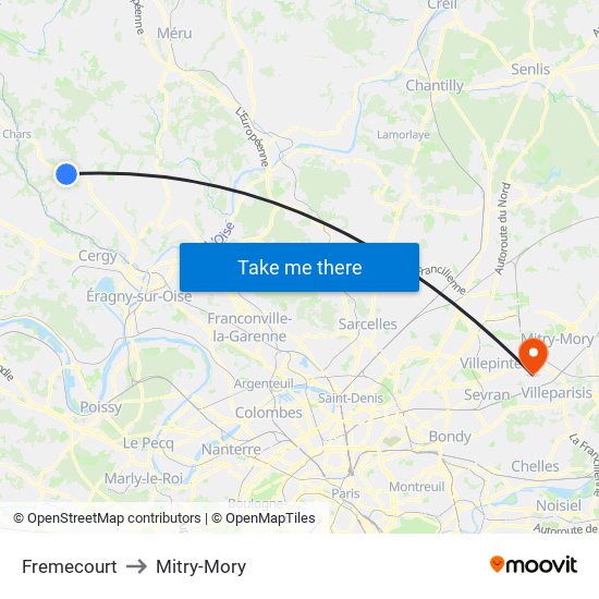 Fremecourt to Mitry-Mory map