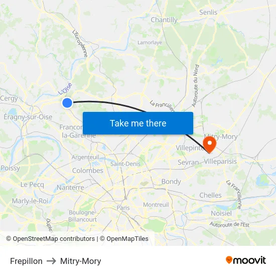 Frepillon to Mitry-Mory map