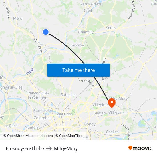 Fresnoy-En-Thelle to Mitry-Mory map