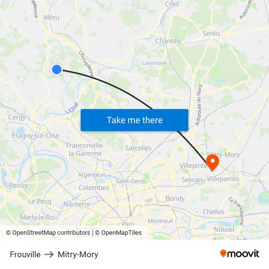 Frouville to Mitry-Mory map