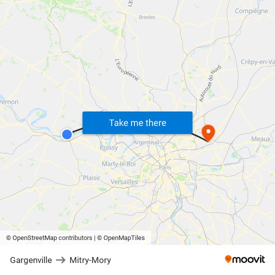 Gargenville to Mitry-Mory map