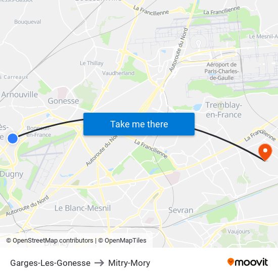 Garges-Les-Gonesse to Mitry-Mory map