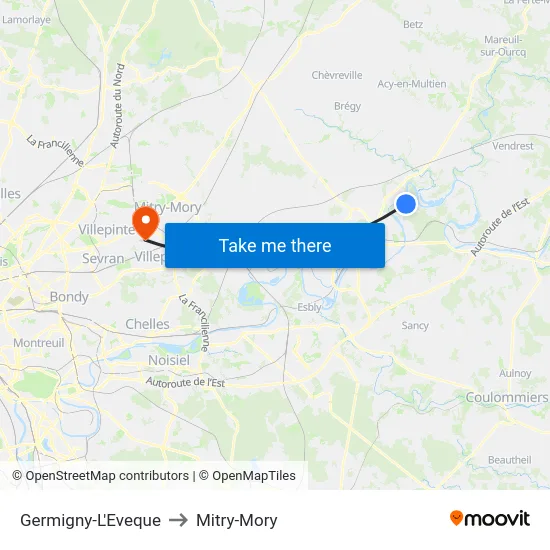 Germigny-L'Eveque to Mitry-Mory map
